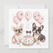 Birthday French Bulldogs Geburtstagstorte Einladung (Vorderseite)