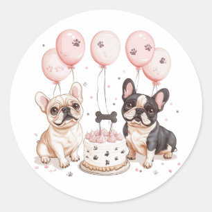 Birthday French Bulldogs Geburtstagstorte Runder Aufkleber