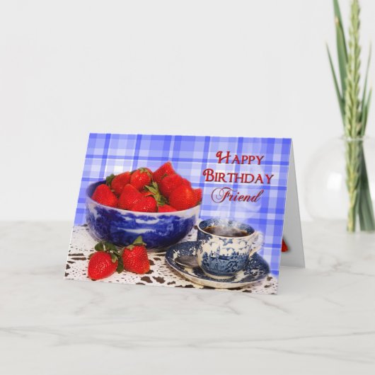 Birthday, Friend, Strawberries in Antique Dish Karte (Vorderseite)