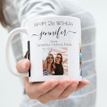 Birthday friends black white photo name kaffeetasse<br><div class="desc">A gift from friends for a woman's 21st birthday, celebrating her life with 3 of your photos of her, her friends, family, interest or pets. Personalize and add her name, age 21 and your names. Black colored letters. A chic, classic white background. Her name is written with a modern hand...</div>