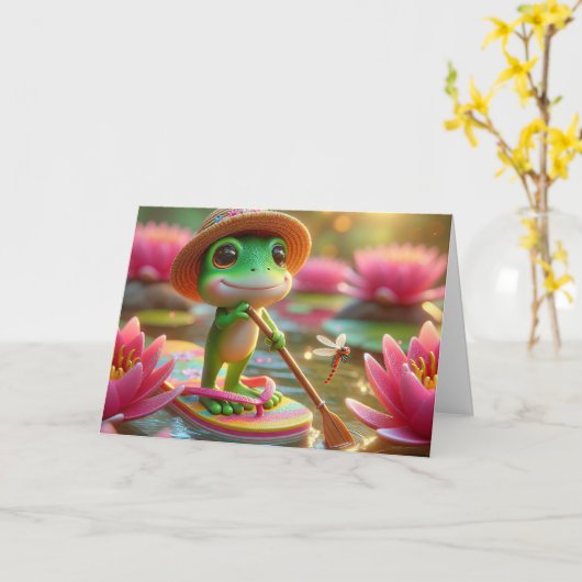 Birthday Frog auf einem Dreh Flop in einem Teich Karte (Gelbe Blume)