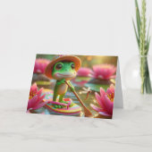 Birthday Frog auf einem Dreh Flop in einem Teich Karte (Vorderseite)
