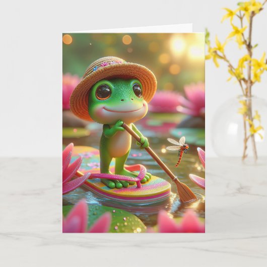 Birthday Frog auf einem Dreh Flop Karte (Gelbe Blume)