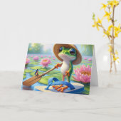 Birthday Frog Floating on a Dreh Flop Karte (Gelbe Blume)