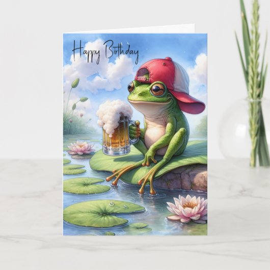 Birthday Frog Holding a Beer Tasse Karte (Vorderseite)