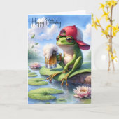 Birthday Frog Holding a Beer Tasse Karte (Gelbe Blume)