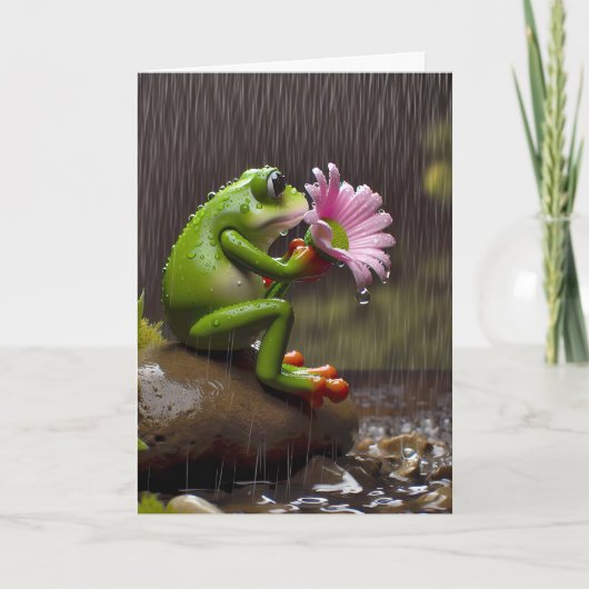 Birthday Frog Holding a Daisy Karte (Vorderseite)