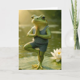 Birthday Frog In a Yoga Tree Pose Karte