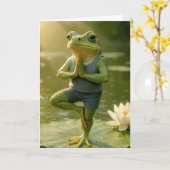 Birthday Frog In a Yoga Tree Pose Karte (Gelbe Blume)