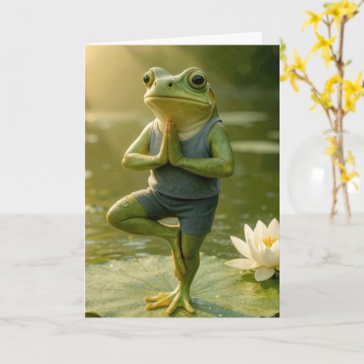 Birthday Frog In a Yoga Tree Pose Karte (Gelbe Blume)