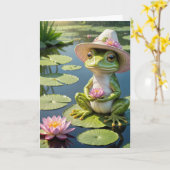 Birthday Frog sitzend auf einem Lilienwagen Karte (Gelbe Blume)