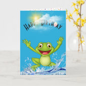 Birthday Frog springt aus dem Wasser Karte (Gelbe Blume)