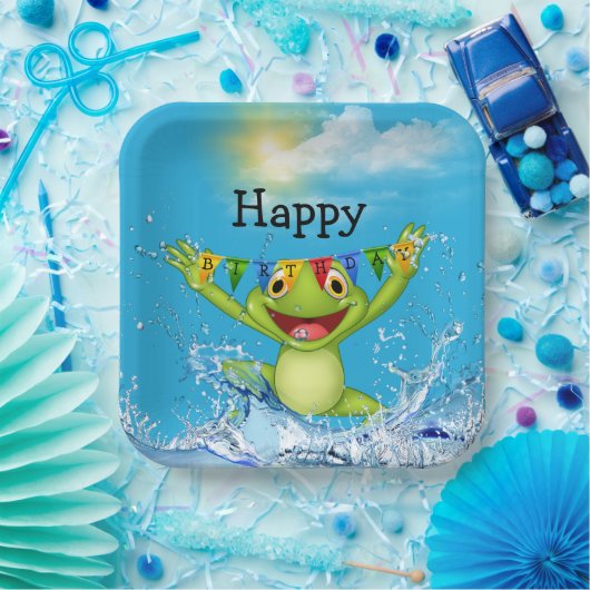 Birthday Frog springt aus dem Wasser Pappteller (Party)