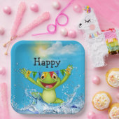 Birthday Frog springt aus dem Wasser Pappteller (Party)