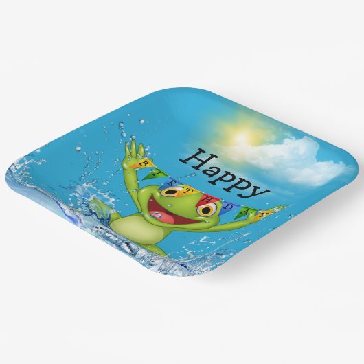 Birthday Frog springt aus dem Wasser Pappteller (Gewinkelt)