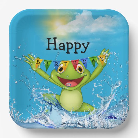 Birthday Frog springt aus dem Wasser Pappteller (Vorderseite)