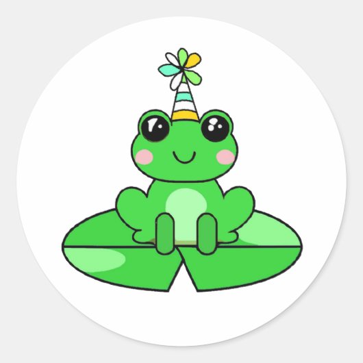 Birthday Frosch auf einem Lily Pad Runder Aufkleber (Vorderseite)