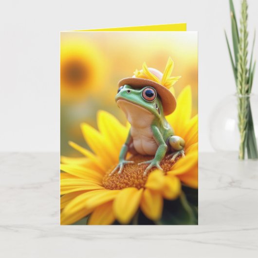 Birthday Frosch auf einer Sonnenblume Karte (Vorderseite)