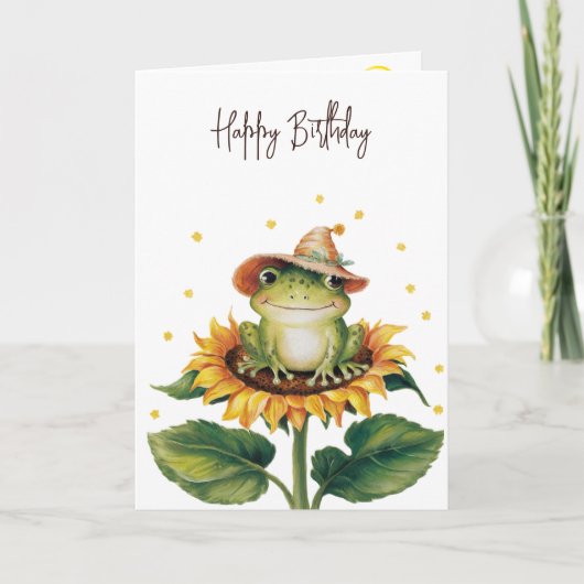 Birthday Frosch auf einer Sonnenblume Karte (Vorderseite)