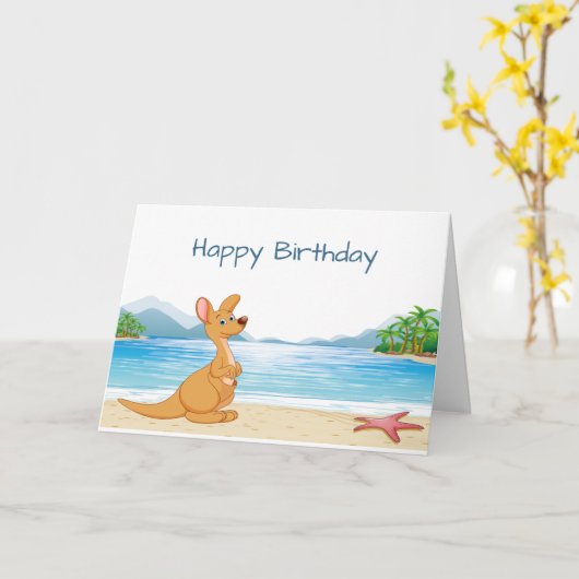 Birthday Fun Australia Kangaroo am Strand Karte (Gelbe Blume)