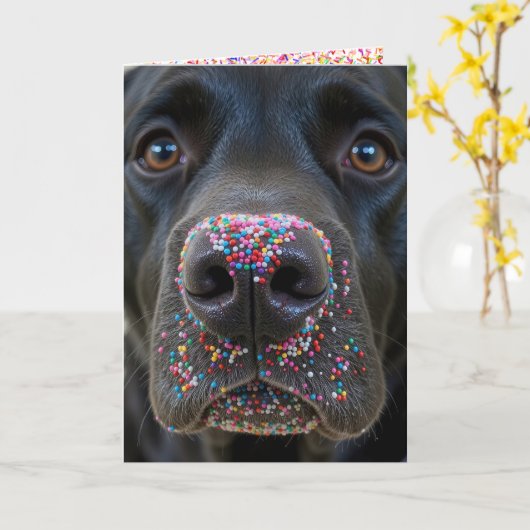 Birthday Fun Black Lab Hund mit Sprinklen Karte (Gelbe Blume)