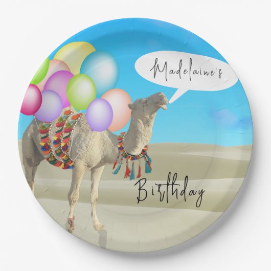 Birthday Fun Desert Camel Balloons farbenfroh Pappteller (Vorderseite)
