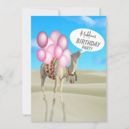 Birthday Fun Desert Camel Pink Balloons Einladung