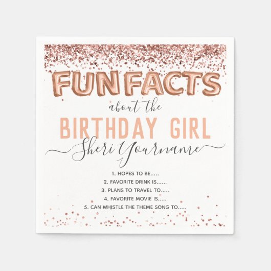 Birthday Fun Facts Balloon Text Glitzer Girly Napk Serviette (Vorderseite)