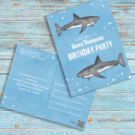 Birthday Fun Simple Whimsical Haie Blue Ocean Postkarte