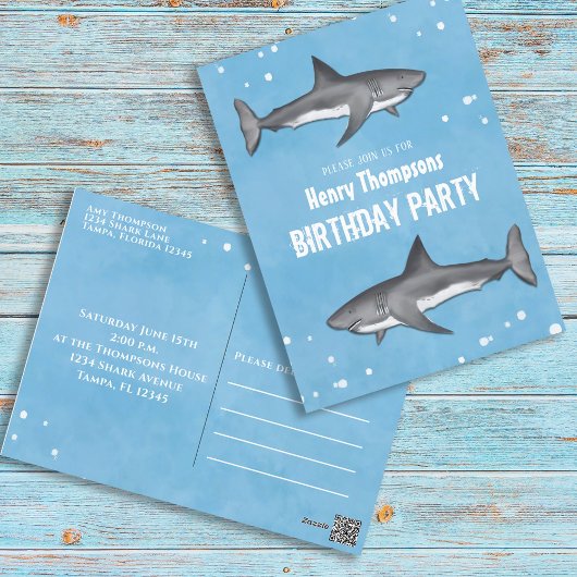 Birthday Fun Simple Whimsical Haie Blue Ocean Postkarte