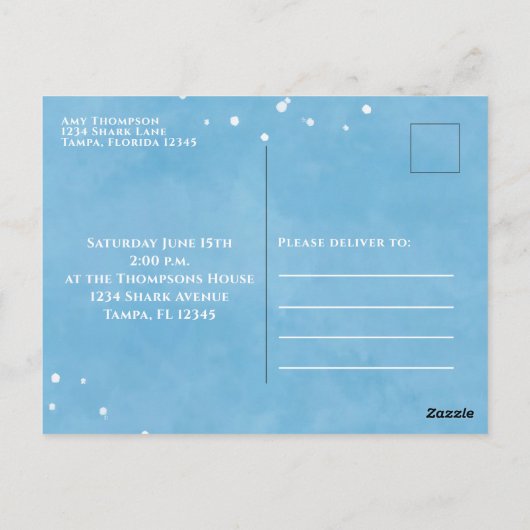 Birthday Fun Simple Whimsical Haie Blue Ocean Postkarte (Rückseite)