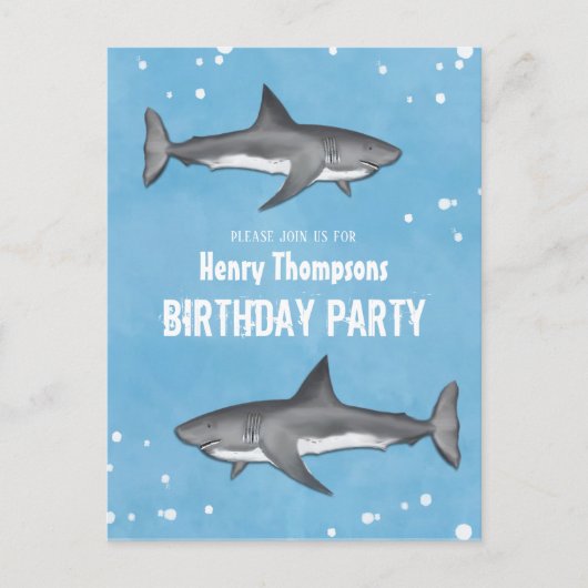 Birthday Fun Simple Whimsical Haie Blue Ocean Postkarte (Vorderseite)