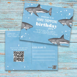 Birthday Fun Whimsical Haie QR Code Social Media Postkarte