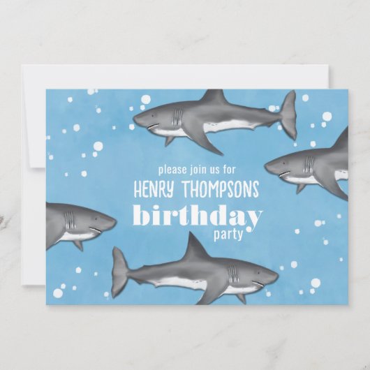 Birthday Fun Whimsical Ocean Sharks QR Codes Einladung (Vorderseite)