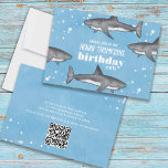 Birthday Fun Whimsical Ocean Sharks QR Codes Einladung<br><div class="desc">Dieses niedliche Design umfasst ein niedliches Schwimmbeckenmeer, ein Aquarellfisch-Meerestiere, wild lebende Wildtiere, nautische Meereslebewesen, einen QR-Code für Website und Online-URL, Haie graue Meeresfische, einen lustigen, festlichen Geburtstag einladen, eine Geburtstagsfeier für Kinder, ein Sommerspaßschwimmbad-Party, eine kreative coole Typografie, eine Geburtstagsfeier, eine Kindergeburt-Geburtstagsfeierliche Einladung, eine Kindergeburt, eine Sommerfeier-Einladung, eine Sommerfeier, eine Sommerfeier-Party-Party-Party,...</div>