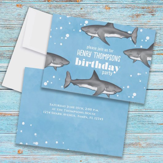 Birthday Fun Whimsical Ocean Swimming Haie Einladung