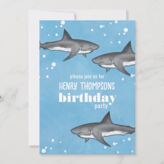 Birthday Fun Whimsical Ocean Swimming Haie Einladung (Vorderseite)