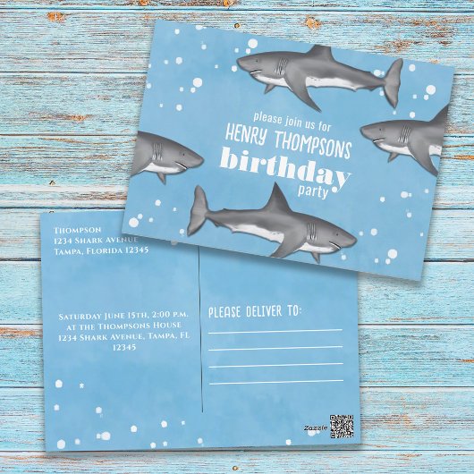 Birthday Fun Whimsical Ocean Swimming Haie Postkarte