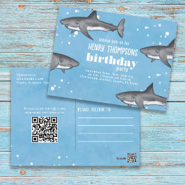 Birthday Fun Whimsical Sharks Ocean QR Code Postkarte