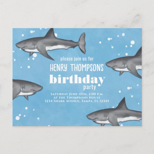 Birthday Fun Whimsical Sharks Ocean QR Code Postkarte (Vorderseite)