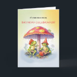 Birthday Funny Frogs Under Mushrooms Karte<br><div class="desc">Mit dieser vielseitigen Grußkarte senden Sie Ihre herzlichsten Geburtstagwünsche. Sein spielerisches Design zeigt niedliche Frösche, die Pilzhüte unter farbenfrohen Pilzen anhäufen, was sie für Typ, Mädchen und jeden Alters geeignet macht. Feiern Sie ihren besonderen Tag mit einer Botschaft, die Freude und Wertschätzung vermittelt. Ob für ein Kind, zwischen Teenager oder...</div>