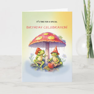 Birthday Funny Frogs Under Mushrooms Karte