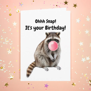 Birthday Funny Raccoon bläst Pink Blase Karte