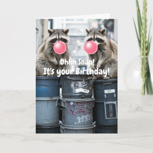 Birthday Funny Raccoons Blow Pink Blase Niedlich Karte (Vorderseite)