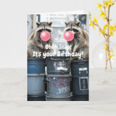 Birthday Funny Raccoons Blow Pink Blase Niedlich Karte (Gelbe Blume)