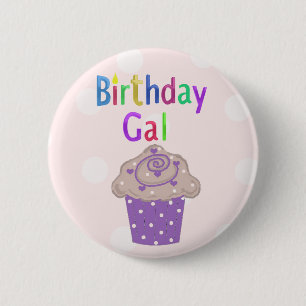 Birthday Gal Polka Dot Cupcake Button