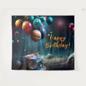 Birthday Galaxy Outer Space Cake Banner Wandteppich (Vorderseite (Horizontal))