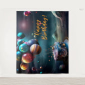 Birthday Galaxy Outer Space Cake Banner Wandteppich (Vorderseite)