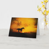Birthday Galloping Pferd und Vögel Sonnenuntergang Karte (Gelbe Blume)