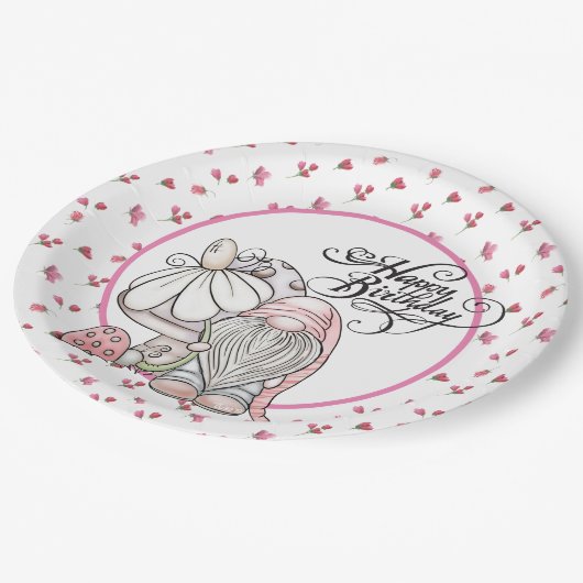 Birthday Garden Gnome Pappteller (Schrägansicht)